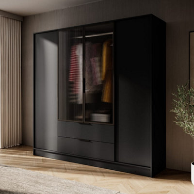 Arte Kelly 206Cm Hinged Wardrobe In Classic BlackTimeless Storage With Glass Details from B&Q