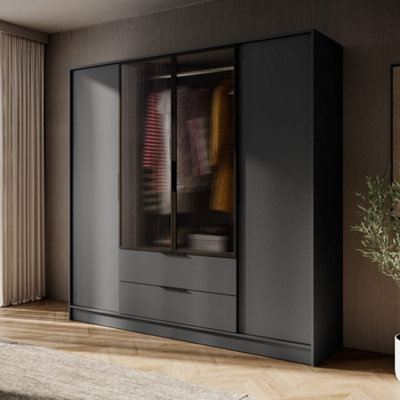 Arte Kelly 206Cm Glass Door Wardrobe In Sleek GraphiteContemporary Storage With Glass Elements from B&Q