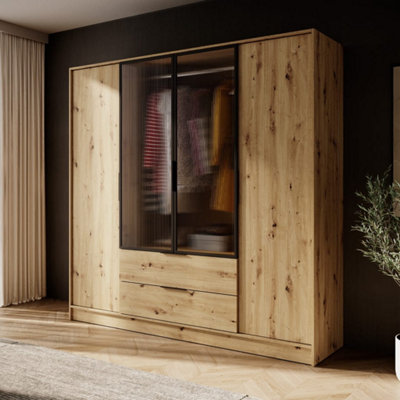 Arte Kelly 206Cm Hinged Wardrobe In Rustic Oak ArtisanSpacious Storage With Glass Accents from B&Q
