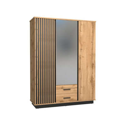 Arte Oak Wotan & Black Matt Lamelo La15 Hinged Wardrobe H194Cm W146Cm D52CmSpacious Storage Solution from B&Q