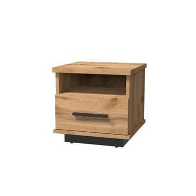 Arte Oak Wotan & Black Matt Lamelo 17 Bedside Table H37Cm W37Cm D35CmCompact Nightstand Solution from B&Q
