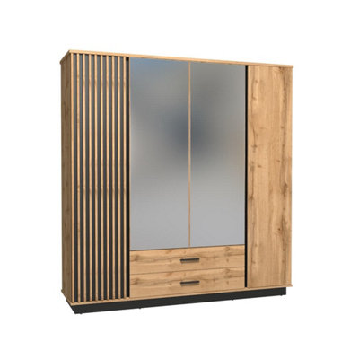 Arte Oak Wotan & Black Matt Lamelo 18 Hinged Wardrobe H205Cm W197Cm D52CmSpacious Modern Storage Solution from B&Q