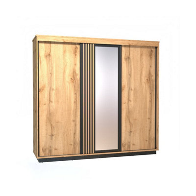 Arte Oak Wotan & Black Matt Lamelo 19 Sliding Door Wardrobe H224Cm W240Cm D66CmExpansive Modern Storage Solution from B&Q