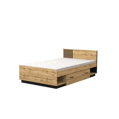 Arte Oak Wotan & Black Matt Lamelo La20 Divan Bed H79Cm W125Cm D207CmStylish Eu Small Double Storage Solution from B&Q