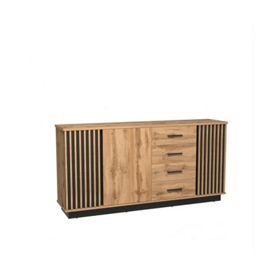 Arte Oak Wotan & Black Matt Lamelo La21 Sideboard Cabinet H88Cm W178Cm D40CmVersatile Modern Storage Solution from B&Q