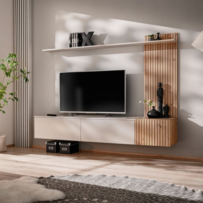Arte CashmereOak Artisan & Black Solo Entertainment Unit H130Cm W180Cm D40CmModern Media Storage Solution from B&Q