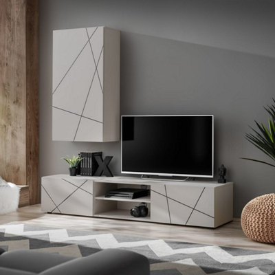 Arte Geo I Entertainment Unit W180Cm X H180Cm X D45CmCashmere & Black Modern Media Hub from B&Q