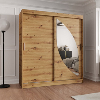 Arte Oak Artisan Sliding Wardrobe 180CmTimeless Storage With Mirrored Style from B&Q
