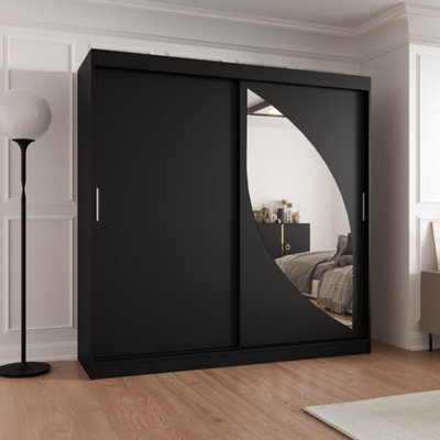 Arte Black Gloss Wardrobe W200Cm X H200Cm X D62CmSleekLight-Reflecting Storage from B&Q