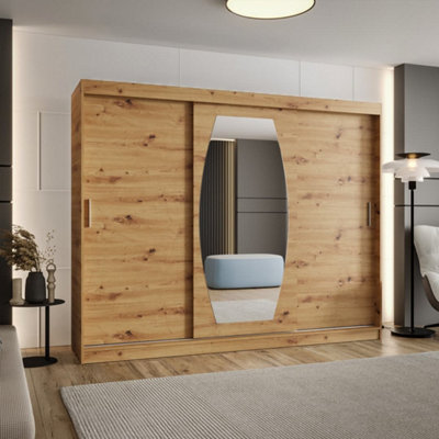 Arte Rossa Sliding Door Wardrobe 250Cm Oak ArtisanDurable Storage For Active Homes