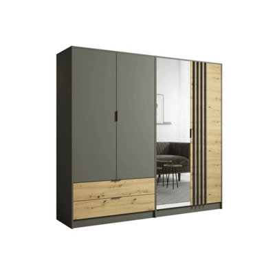 Arte Rimini 12 Hinged Door Wardrobe 220Cm Graphite & Oak ArtisanOrganised Storage For Large Bedrooms from B&Q