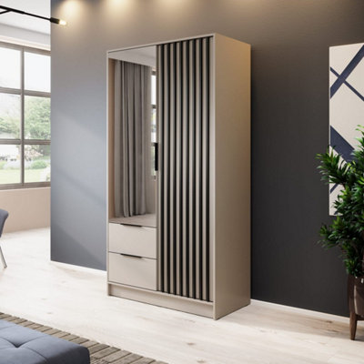 Arte  Nelly Hinged Door Wardrobe 105Cm Cashmere & BlackModern Storage With Mirrored Front from B&Q