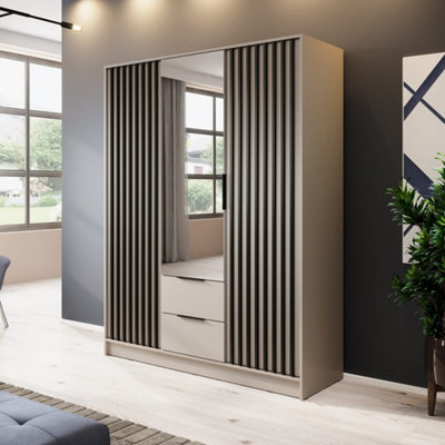Arte Nelly Hinged Mirrored Door Wardrobe 155Cm Cashmere & BlackOrganised Storage For Large Bedrooms from B&Q