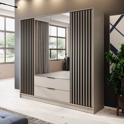 Arte  Nelly Hinged Door Wardrobe 206Cm Cashmere & BlackModern Storage With Dual Mirrors from B&Q