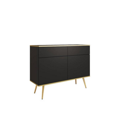 B&Q -   Oro Sideboard Cabinet 107Cm Black & GoldElegant Storage With Push-To-Open Design