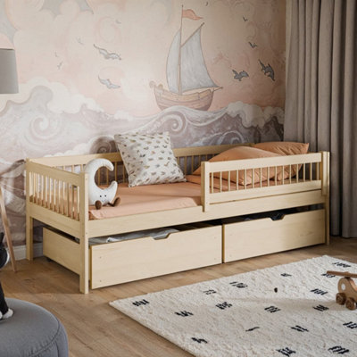 Arte  Wooden Single Bed Edi Pine W194Cm X H64Cm X D96CmClassic Solid Wood Design With Built-In Drawers
