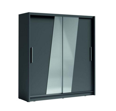 Arte Graphite Sliding Wardrobe W204.5CmIndustrial-Chic Storage With Mirrored Doors from B&Q