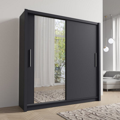 Arte Graphite Sliding Wardrobe W205Cm X H215Cm X D62CmSleek Storage With Mirrored Door from B&Q