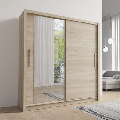 Arte Oak Sonoma Sliding Wardrobe W205Cm X H215Cm X D62CmWarm Woodgrain Storage Solution from B&Q