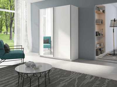 Arte White Mirrored Sliding Wardrobe 180CmSpacious Contemporary Storage from B&Q