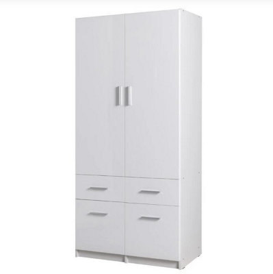 Arte  Snow 03 Hinged Wardrobe 92CmWhite Gloss & White Matt With Drawers from B&Q