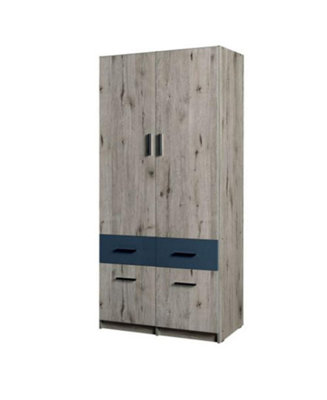 Arte Snow 03 Hinged Wardrobe 92CmOak Wellington & Graphite With Drawers from B&Q