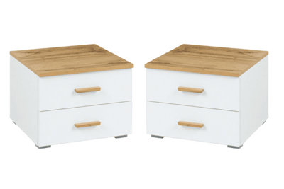 Arte Elegant Pair Of Bedside CabinetsWhite Gloss & Oak Wotan Finish For ModernOrganised Bedrooms from B&Q