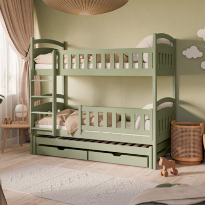 Arte Modern Olive Blanka Bunk Bed With Trundle And Storage W198CmNature-Inspired Triple Sleeper With Mattresses For Organised Homes from B&Q