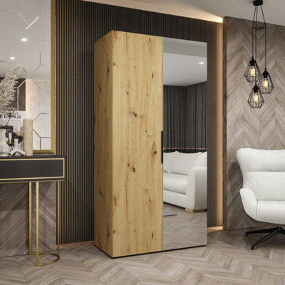 Arte Oak Artisan Marbella Ii Hinged Door Wardrobe 100CmCompact Woodgrain Wardrobe With Mirrored Door from B&Q