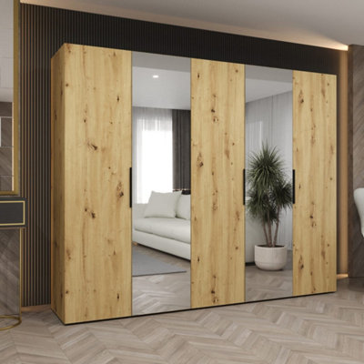 Arte Oak Artisan Marbella Ii Hinged Door Wardrobe 250CmClassic Woodgrain Storage With Mirrored Accents from B&Q