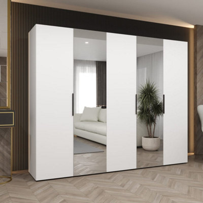 Arte White Marbella Ii Hinged Door Wardrobe 250CmBrightSpacious Wardrobe With Dual Mirrors from B&Q