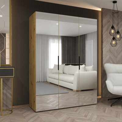 Arte Oak Artisan Marbella Iii Hinged Door Wardrobe 150CmClassic Mirrored Wardrobe With Warm Woodgrain from B&Q