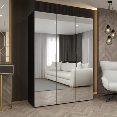 Arte Black Marbella Iii Hinged Door Wardrobe 150CmModern Statement Wardrobe With Mirrored Panels from B&Q
