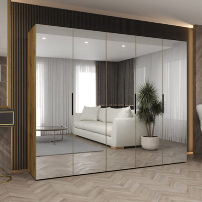 Arte Oak Artisan Marbella Iii Hinged Door Wardrobe 250CmTimeless Woodgrain With Mirrored Elegance from B&Q