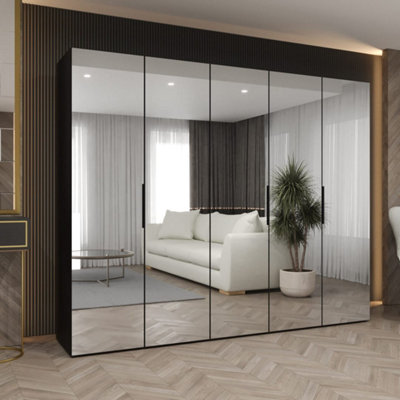 Arte Black Marbella Iii Hinged Door Wardrobe 250CmBold Mirrored Wardrobe With Modern Detailing from B&Q