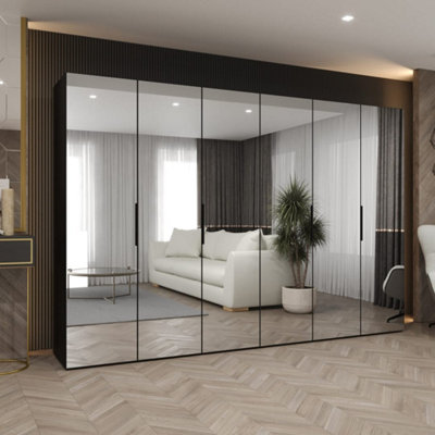 Arte Black Marbella Iii Hinged Door Wardrobe 300CmBold Mirrored Statement For Modern Bedrooms from B&Q