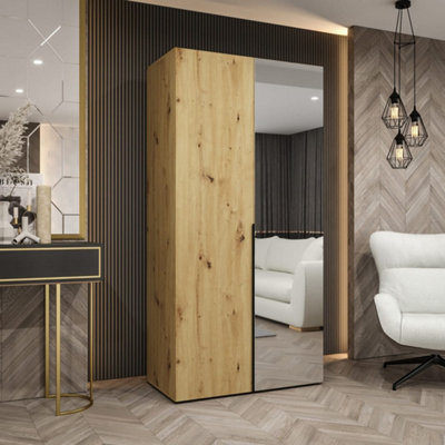 Arte Classic Oak Artisan Hinged Mirrored Door Wardrobe 100CmTimeless Style & Space from B&Q