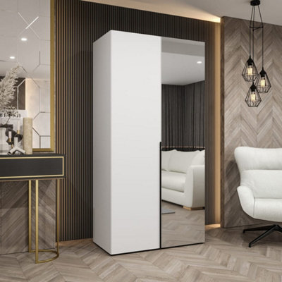 Arte Crisp White Hinged Mirrored Door Wardrobe 100CmSleek Style & Bright Storage from B&Q