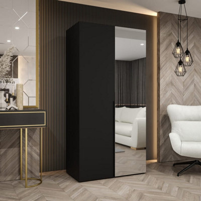 Arte Bold Black Hinged Mirrored Door Wardrobe 100CmModern Edge & Practical Storage from B&Q