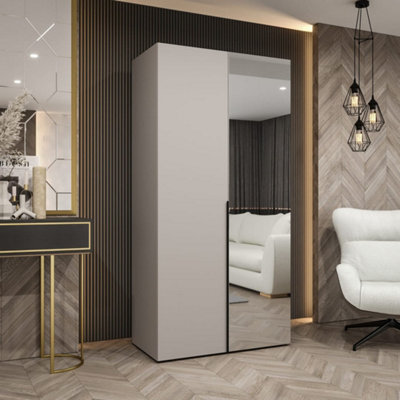 Arte Soft Cashmere Hinged Mirrored Door Wardrobe 100CmCalm Style & Serene Storage from B&Q