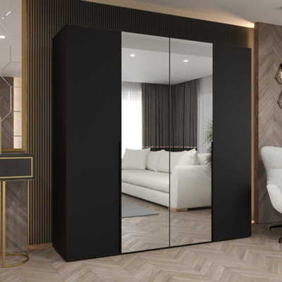 Arte Bold Black Hinged Door Wardrobe 200CmStylish Storage With Mirrored Accents from B&Q