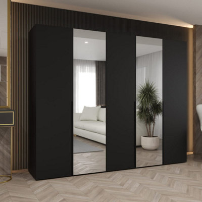 Arte Bold Black Hinged Door Wardrobe 250CmStatement Storage With Mirrored Accents from B&Q