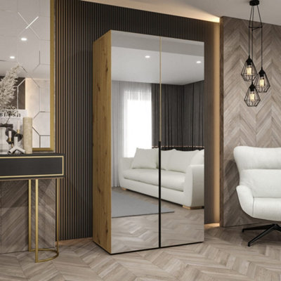 Arte Classic Oak Artisan Hinged Door Wardrobe 100CmTimeless Storage With Mirrored Style from B&Q