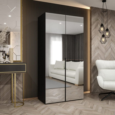 Arte Bold Black Hinged Door Wardrobe 100CmStatement Storage With Mirrored Style from B&Q