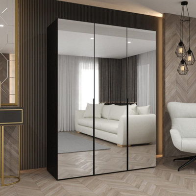 Arte Bold Black Hinged Door Wardrobe 150CmStatement Storage With Mirrored Style from B&Q