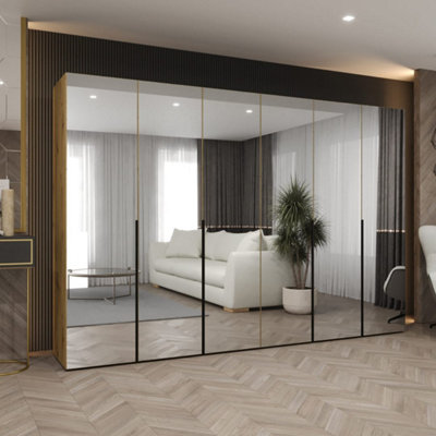 Arte Alicante Iii Oak Artisan Hinged Door Wardrobe 300CmNatural Wood Mirrored Wardrobe With Four ShelvesAnd Four Hanging Rails from B&Q