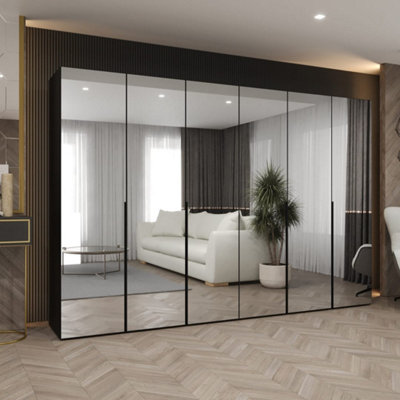 Arte Alicante Iii Black Hinged Door Wardrobe 300CmContemporary Mirrored Wardrobe With Four Hanging Rails from B&Q