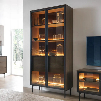Arte Lumi Tall Display Cabinet 92 Cm In Oak DuninWarm Oak-Effect Showcase With Led Shelves from B&Q