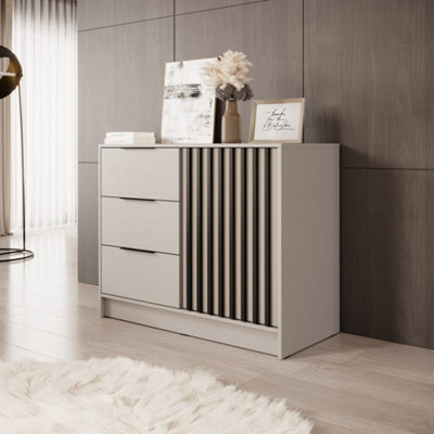 Arte Nelly Sideboard Cabinet 105Cm Cashmere & BlackModern Storage Unit With Three Drawers And Top Shelf For Stylish Interiors from B&Q