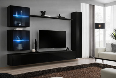 Arte Modular Black High Gloss Entertainment Unit 280CmLed Media Wall For Tvs Up To 75" from B&Q